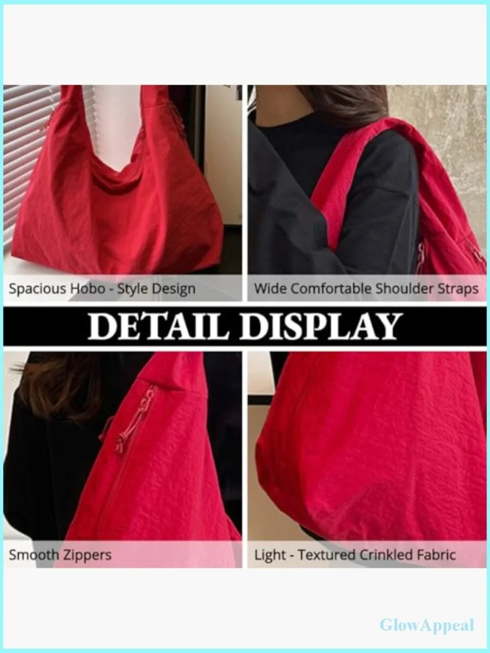 Large Slouchy Nylon Shoulder Tote Bag with Multiple Pockets for Travel & Work
